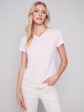 Load image into Gallery viewer, Charlie B C1231XPK Linen V- Neck T-Shirt SS24
