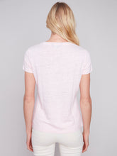 Load image into Gallery viewer, Charlie B C1231XPK Linen V- Neck T-Shirt SS24
