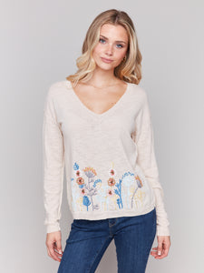 Charlie B C2802 V-Neck Cotton Sweater S25