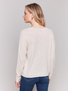 Charlie B C2802 V-Neck Cotton Sweater S25