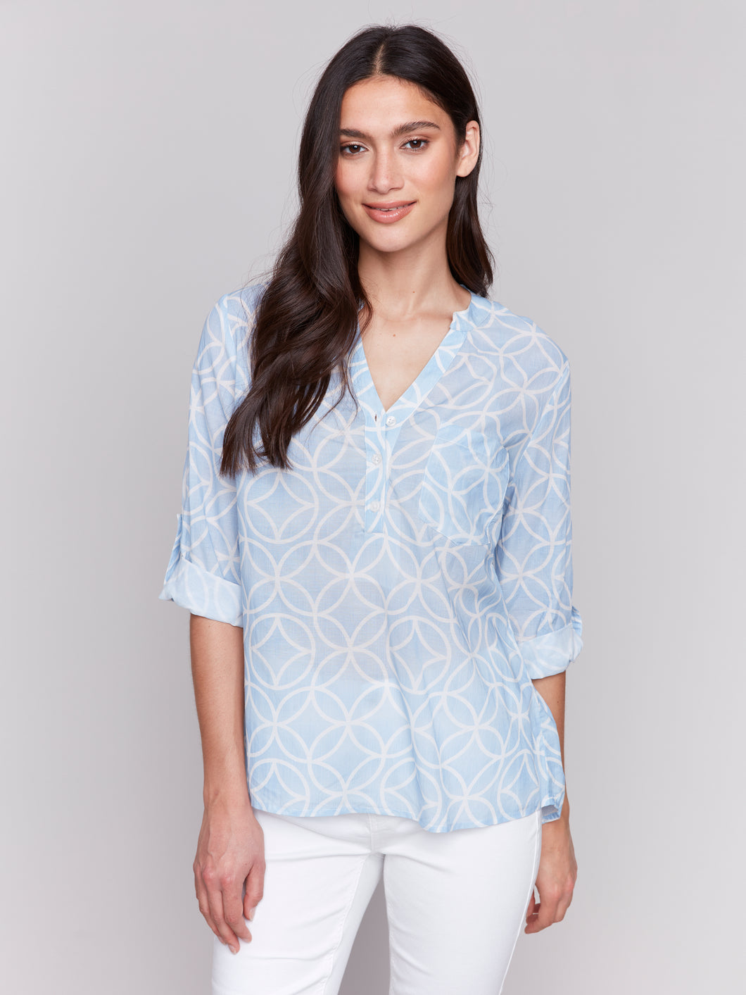 Charlie B C4188R Half Button Blouse SS25