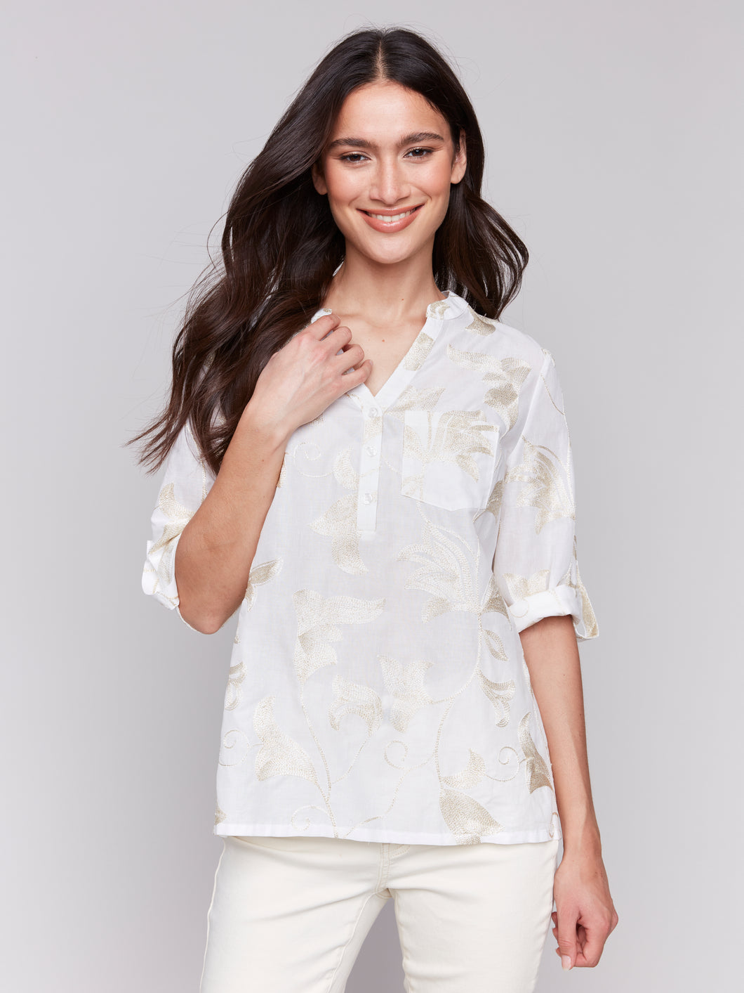 Charlie B C4188T Popover Blouse SS25