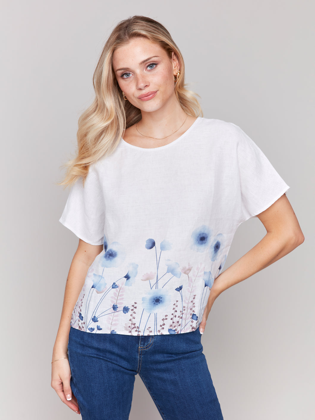 Charlie B C4487BR Printed Dolman Top SS25