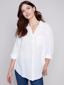 Charlie B C4542 Long Linen Shirt with Patch Pockets SS24